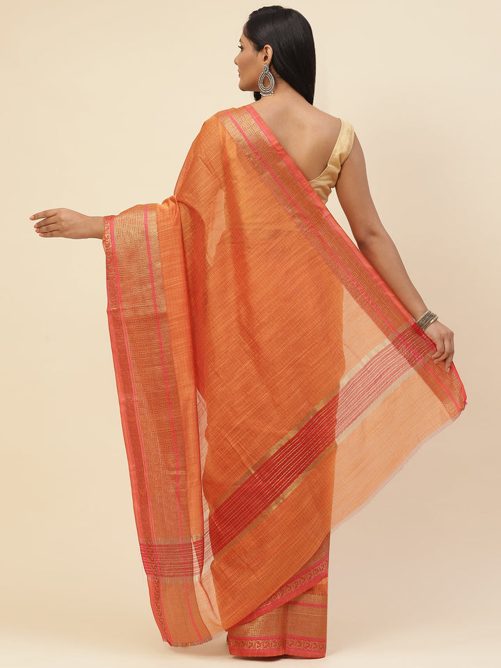 Plain Zari Border Cotton Woven Saree