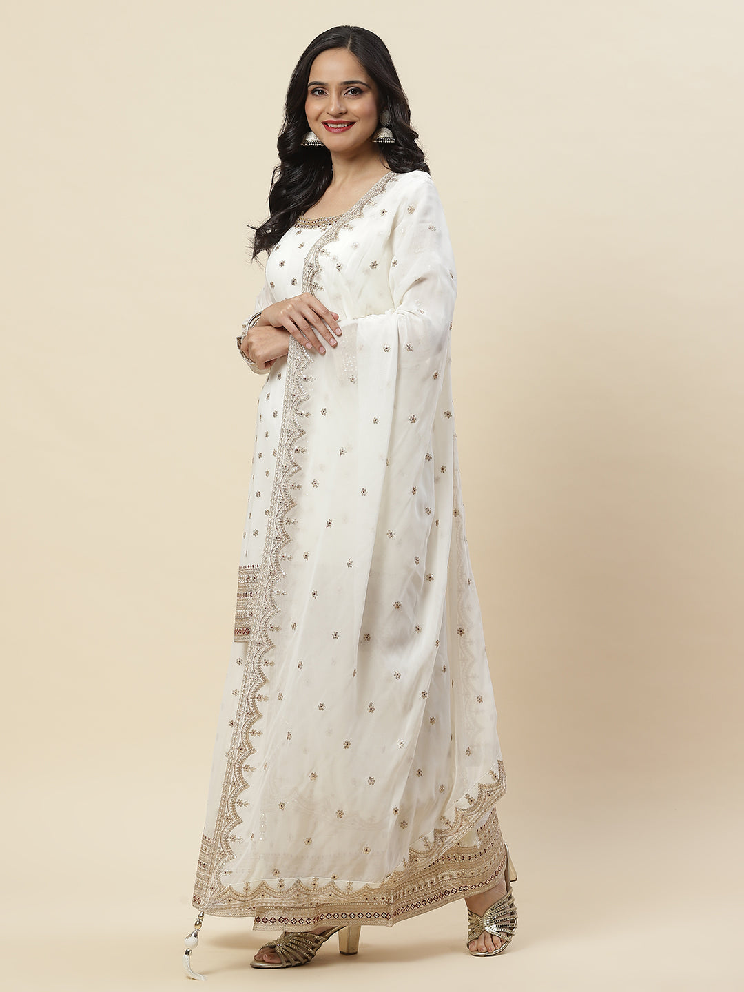 Zari Embroidered Georgette Kurti With Sharara &amp; Dupatta