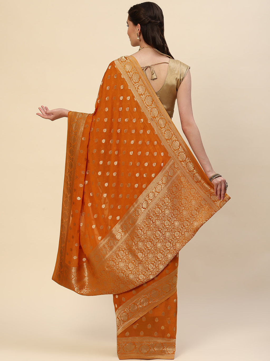 Zari Border Booti Georgette Plain Saree