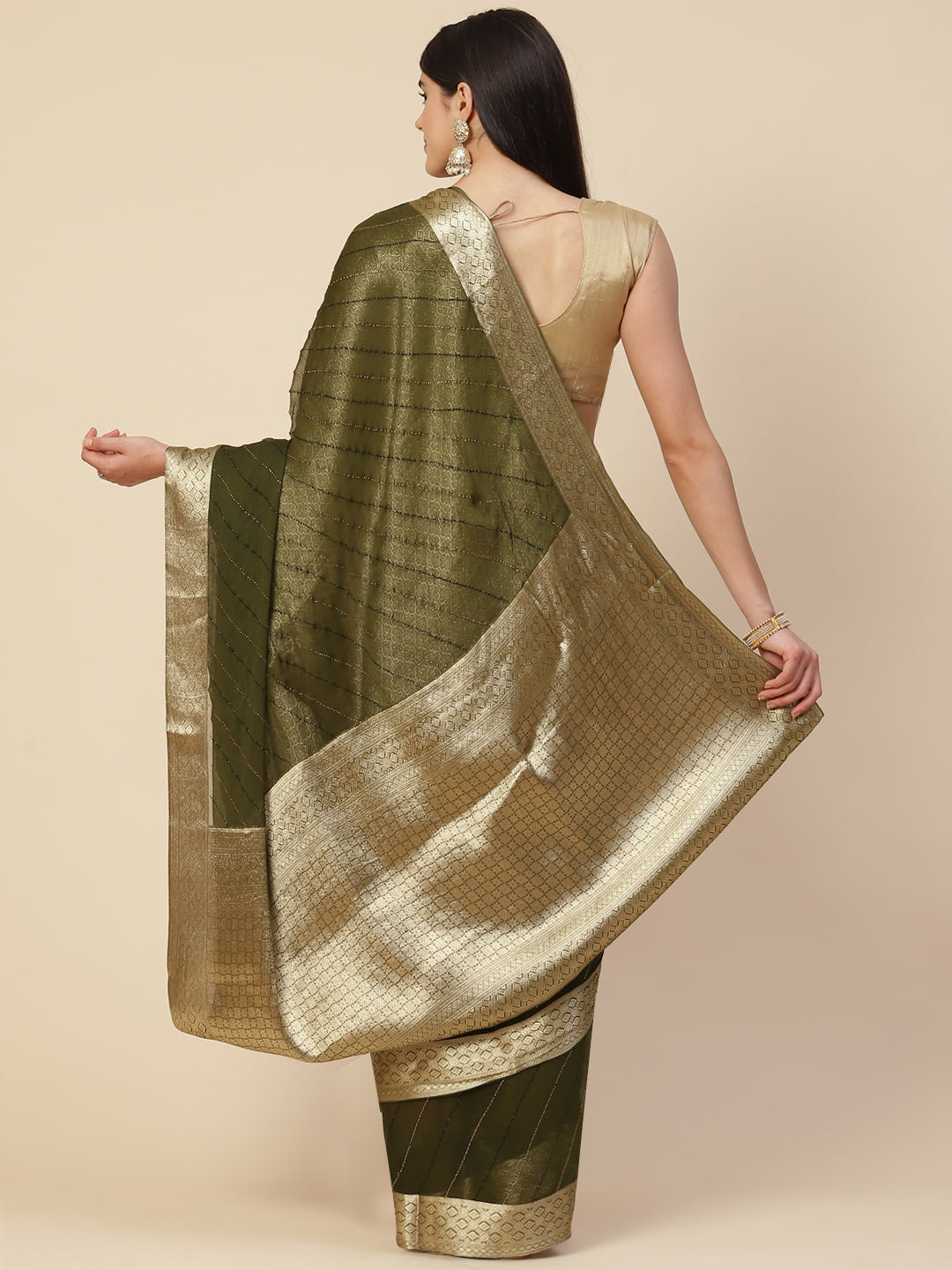 Stone Work Chiffon Plain Saree