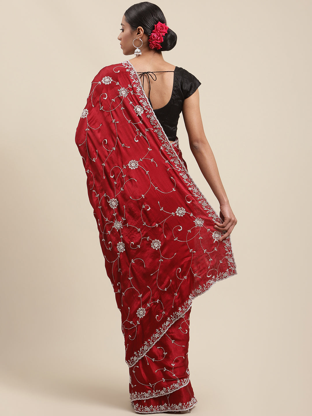 Cutdana Embroidered Crepe Handloom Saree