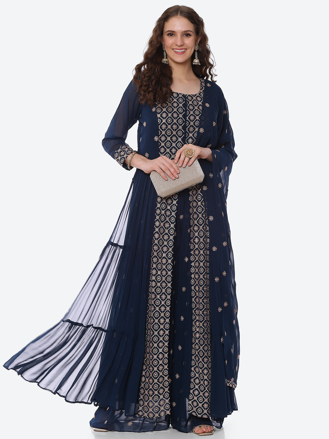 Sequin Georgette Kurta With Palazzo &amp; Dupatta