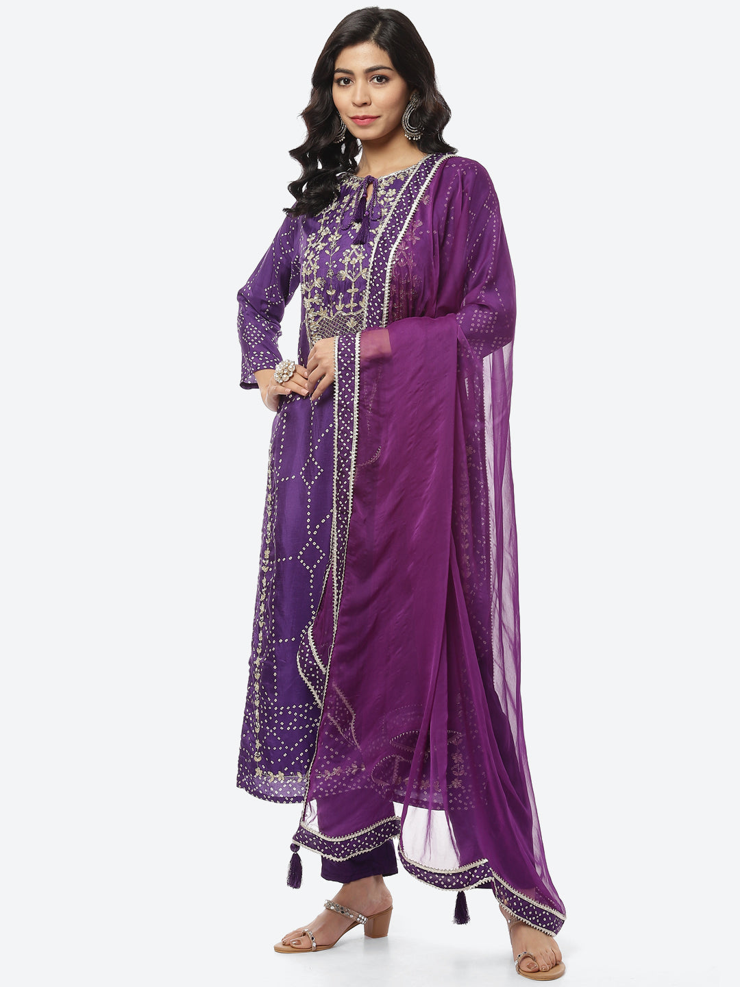 Gota Work Art Handloom Stitched Salwar Kameez With Chiffon Dupatta