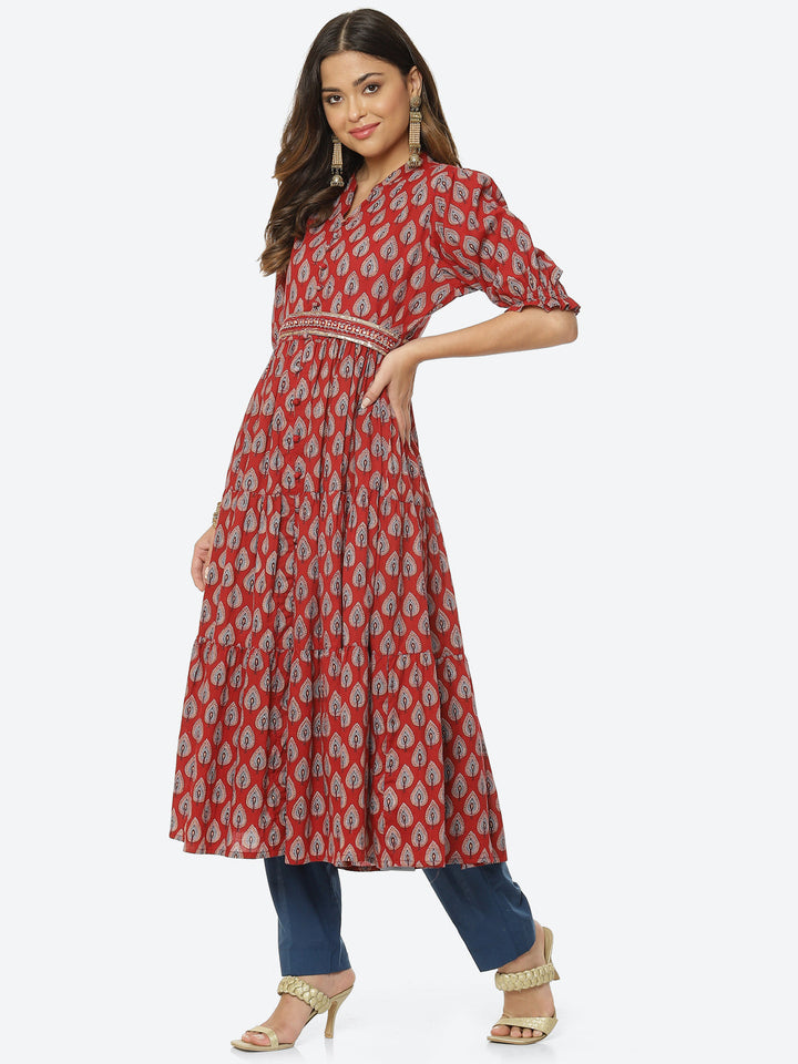 Floral Printed Cotton Anarkali Kurta