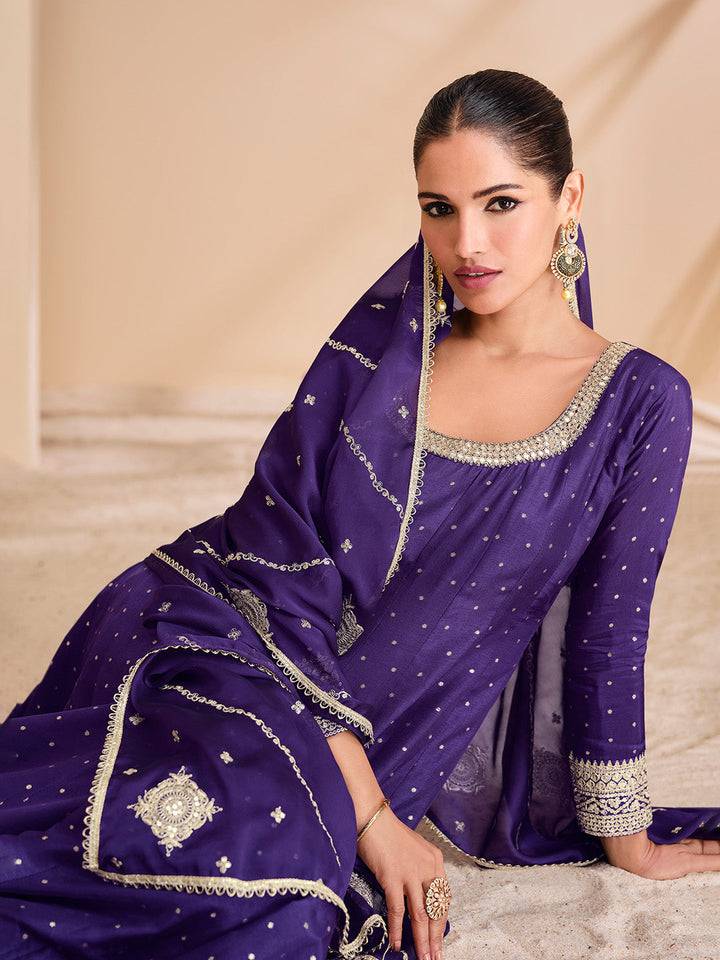 Embroidered Art Silk Suit With Pant &amp; Dupatta