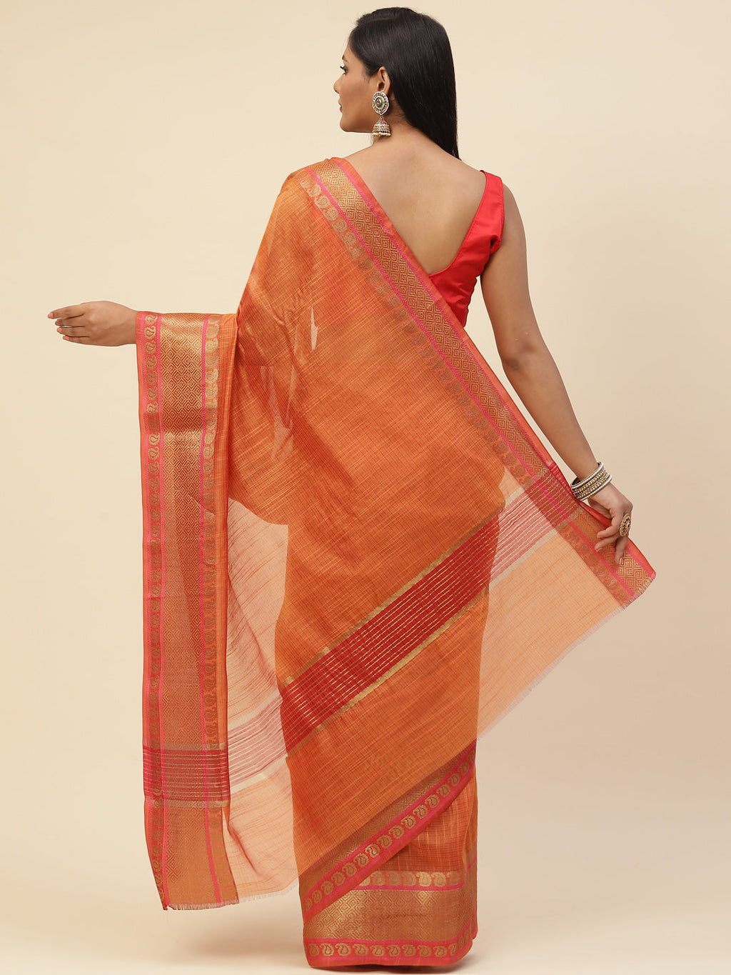 Plain Zari Border Cotton Woven Saree
