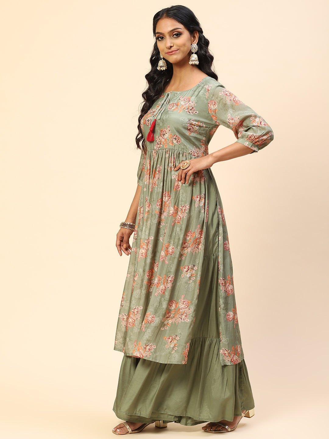 Floral Printed Muslin Kurta With Sharara