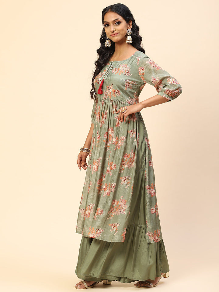 Floral Printed Muslin Kurta With Sharara