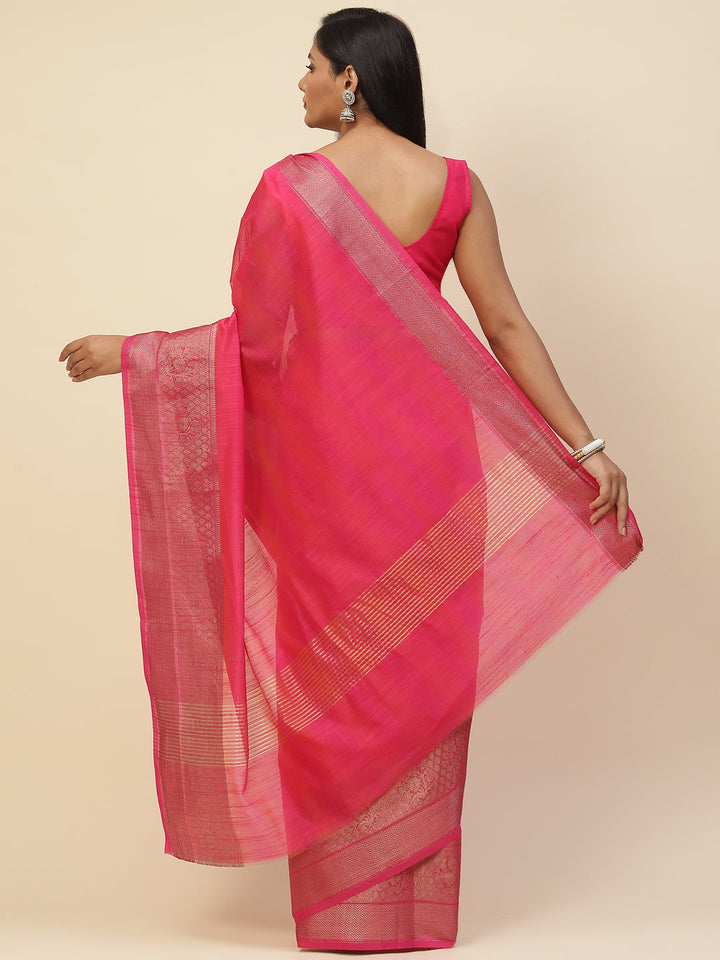 Plain Zari Border Cotton Woven Saree