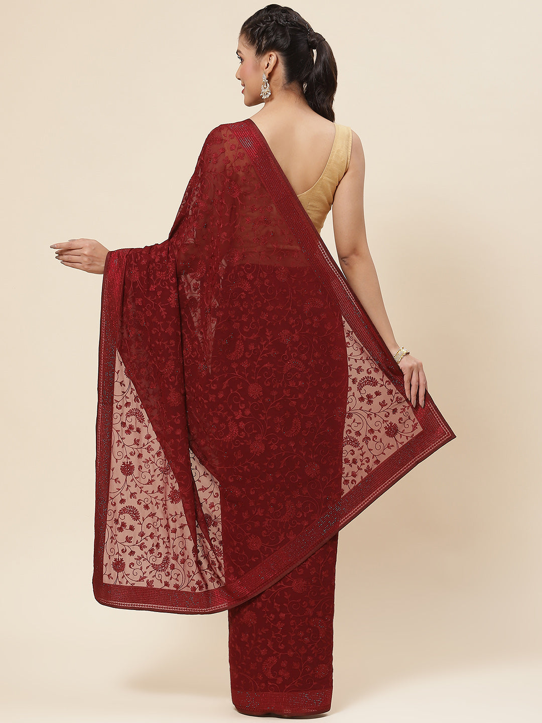 Floral Embroidered Georgette Saree