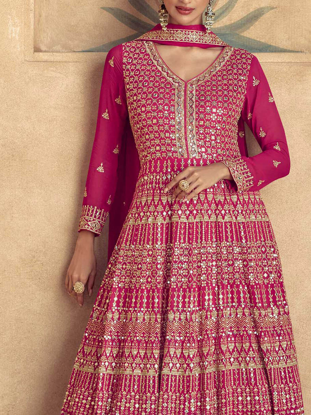 Embroidered Georgette Suit With Pant &amp; Dupatta