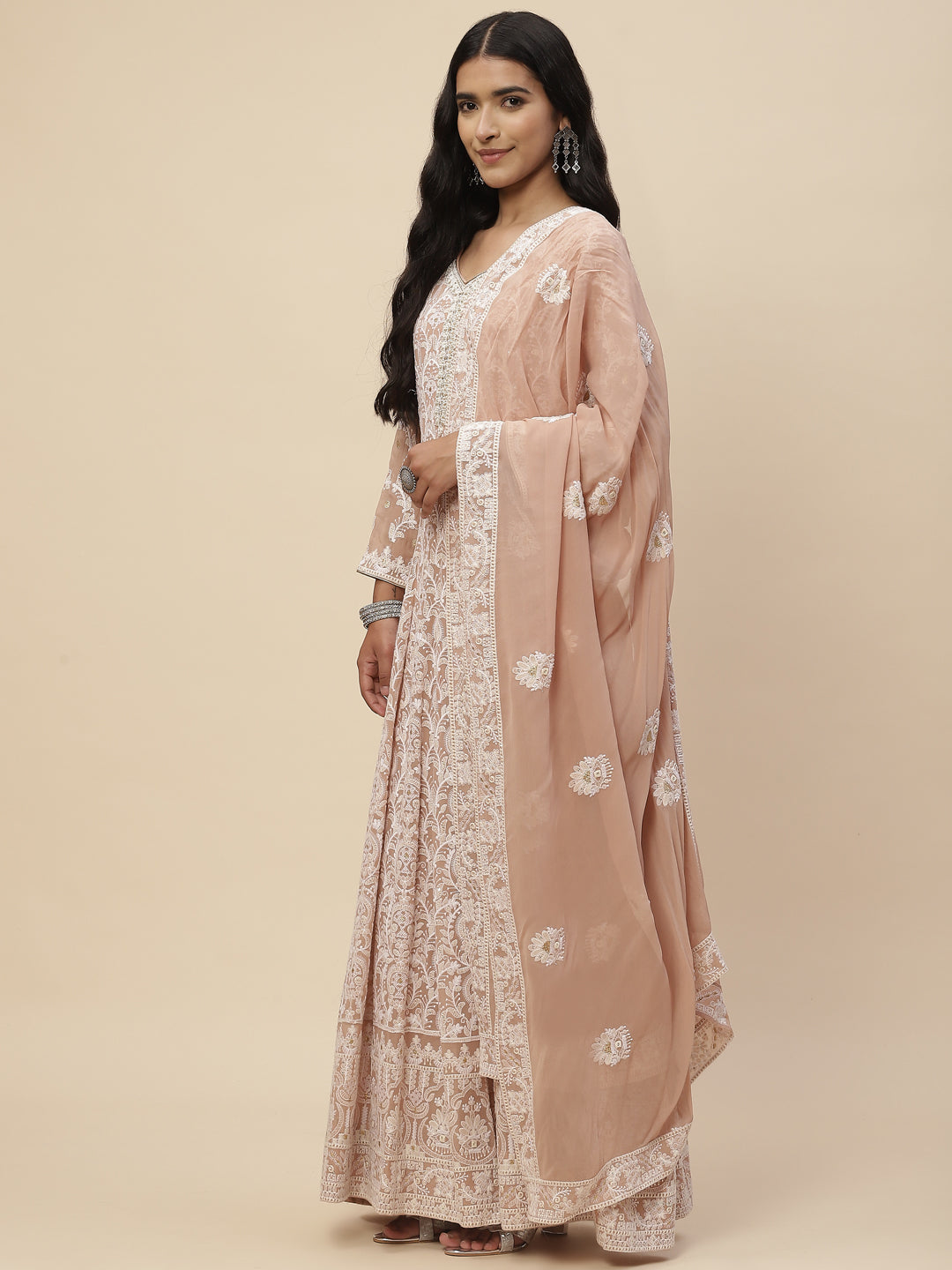Chikankari Sequin Georgette Anarkali Kurta With Dupatta