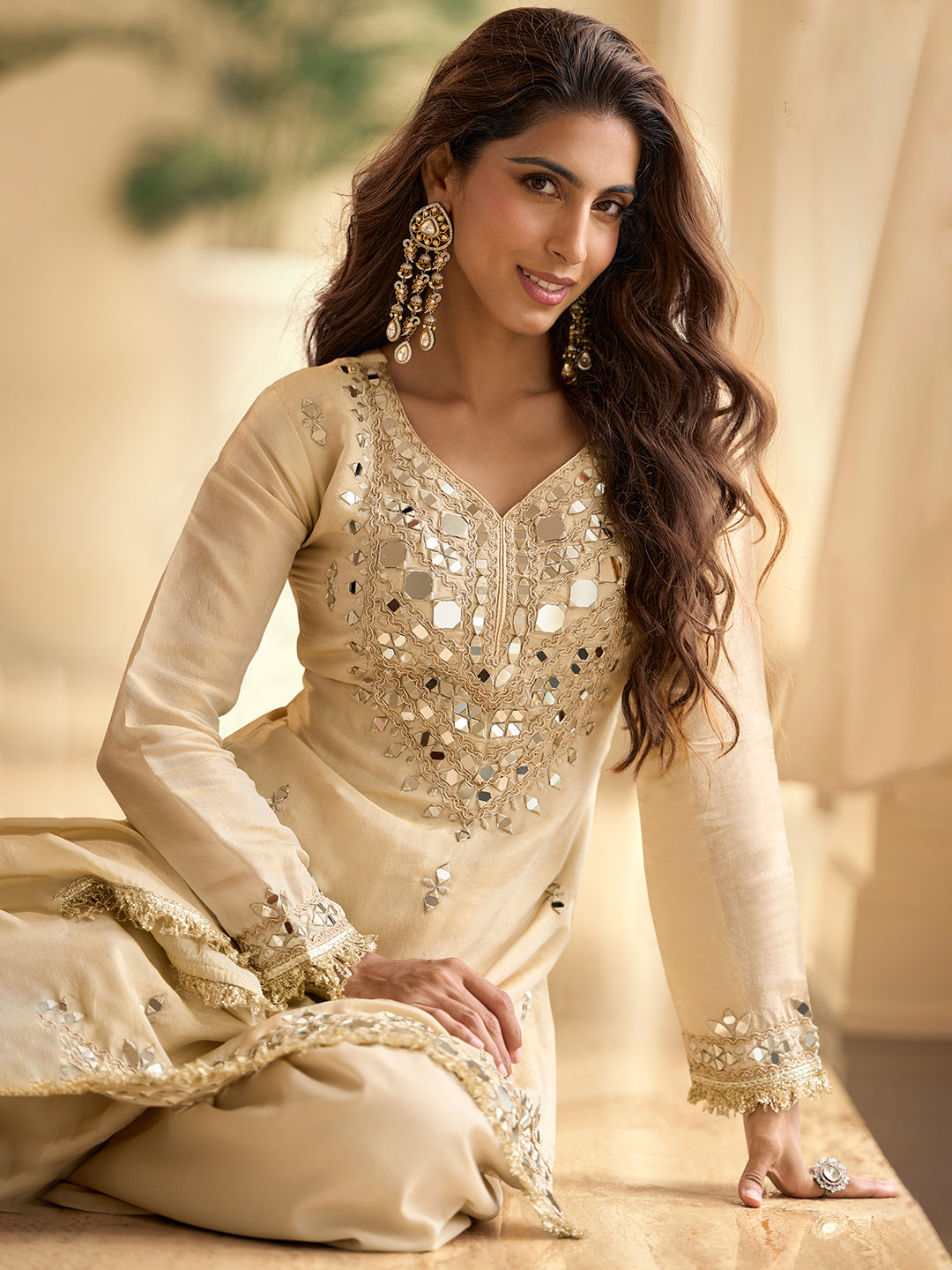 Embroidered Art Silk Kurta With Pant &amp; Dupatta