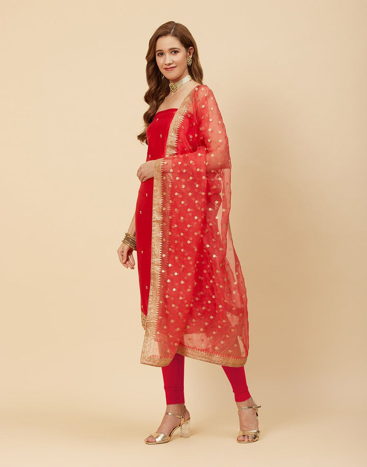 Embroidered Handloom Dupion With Organza Dupatta