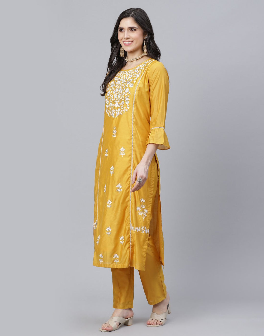 Embroidered Chanderi Kurti with Pant Set