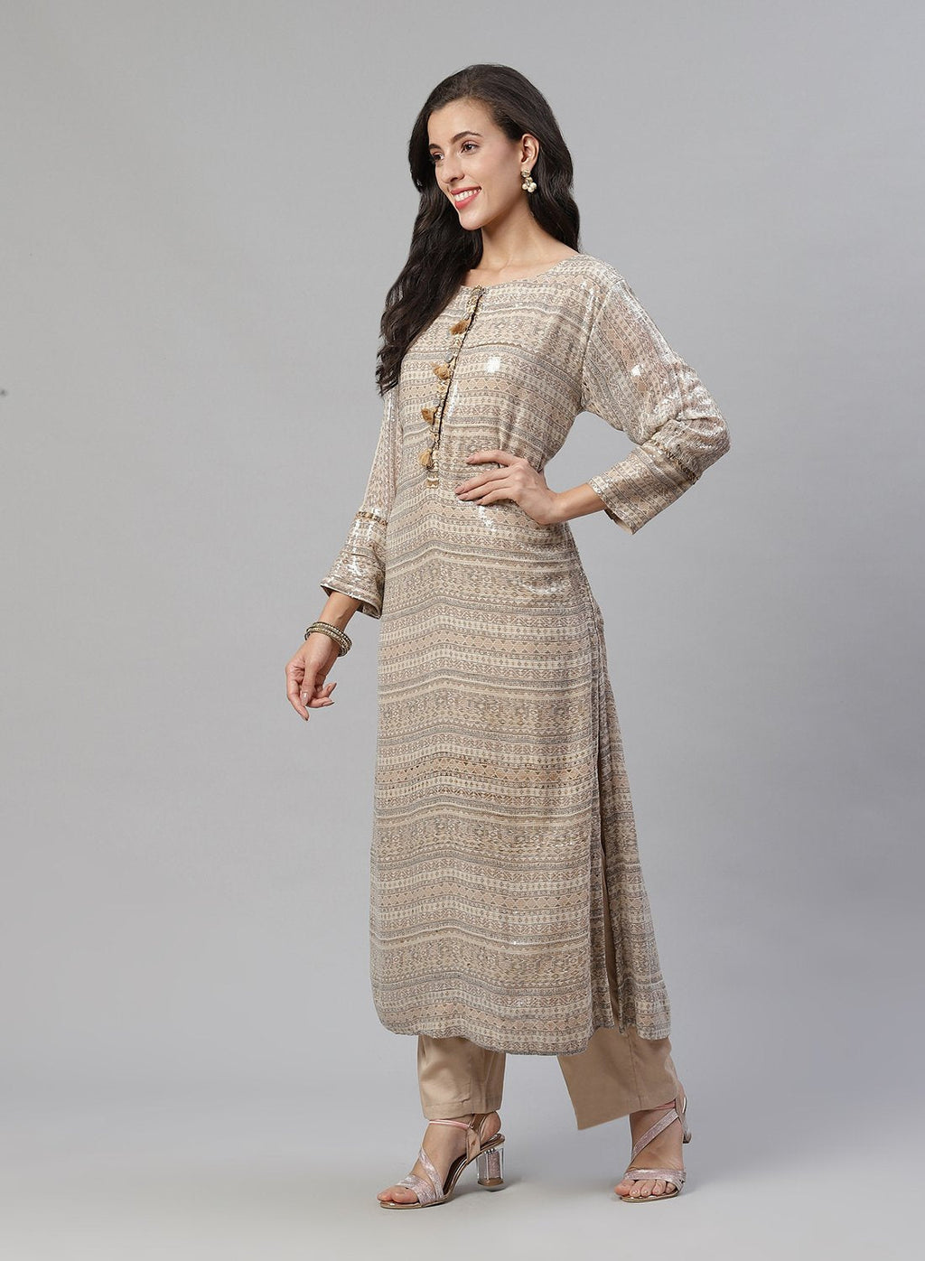 Georgette Kurti Pant Set With Sequin Detail
