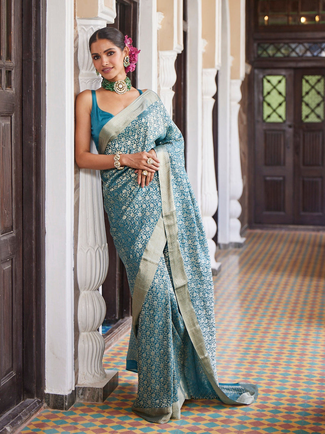 Brocade Crepe Plain Saree