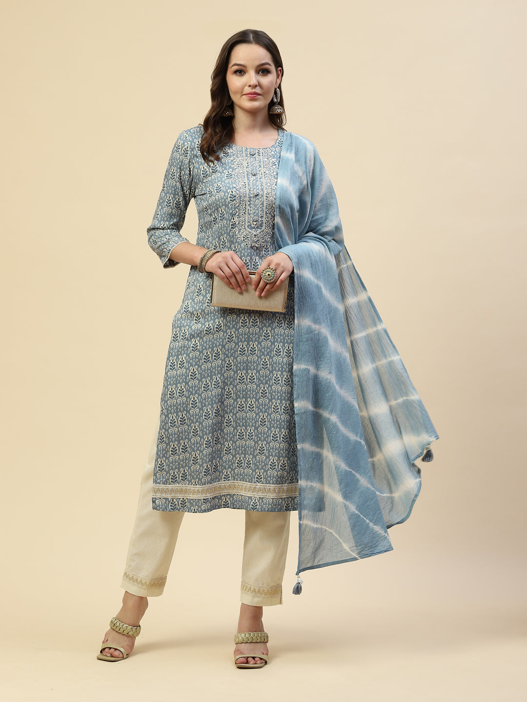 Digital Printed Cotton Kurta With Pants &amp; Cotton Dupatta