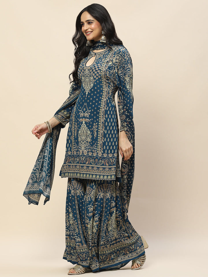 Digital Print Crepe Suit Set With Dupatta