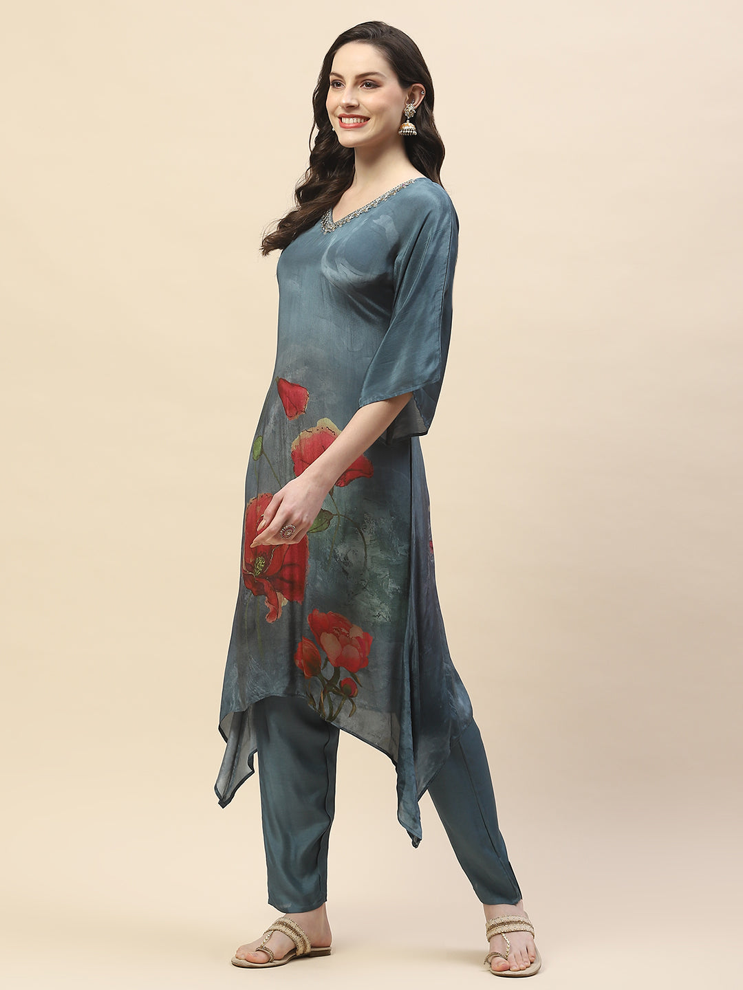 Printed Crepe Kurta With Pants