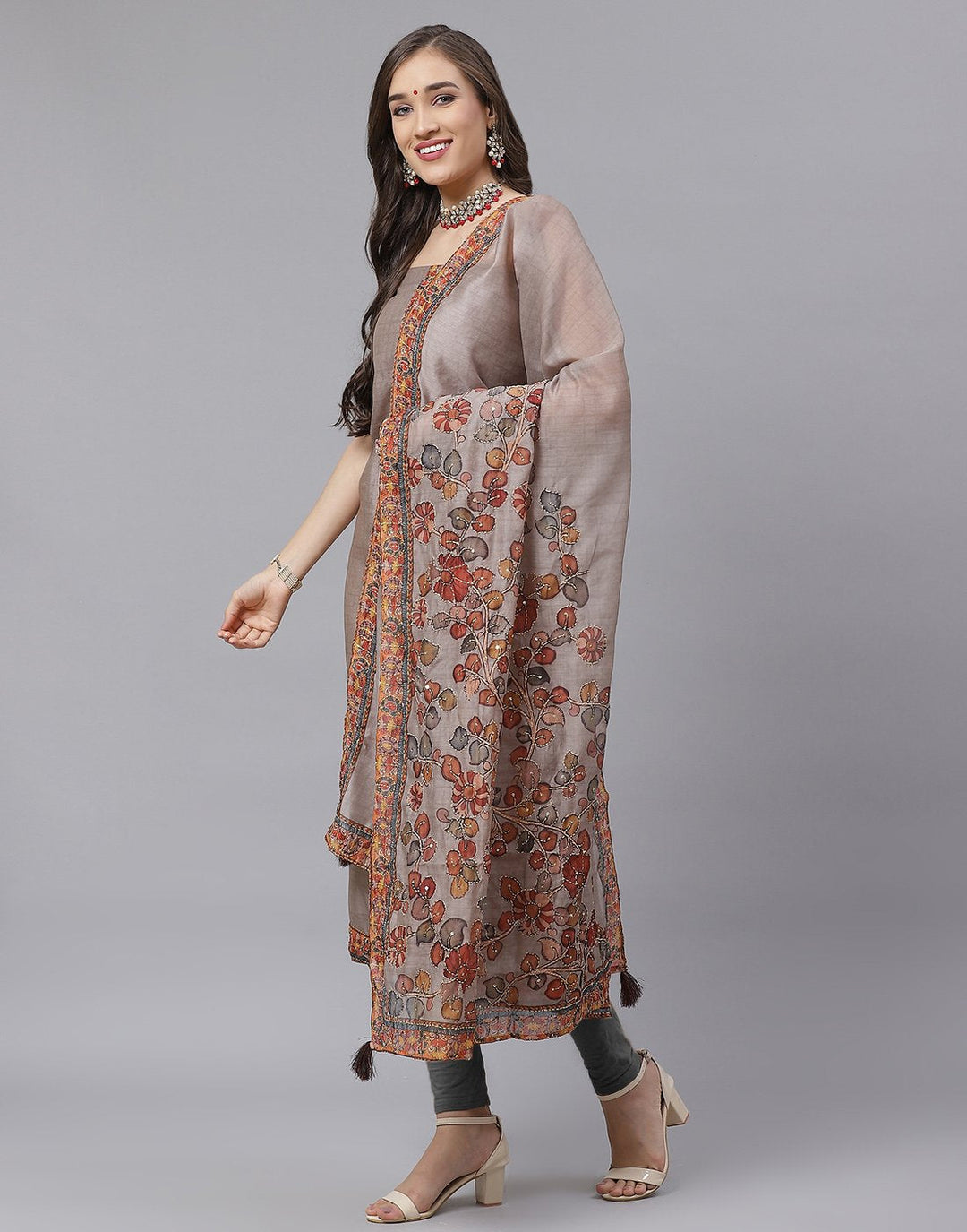Chanderi Embroidered Suit Piece with fancy dupatta