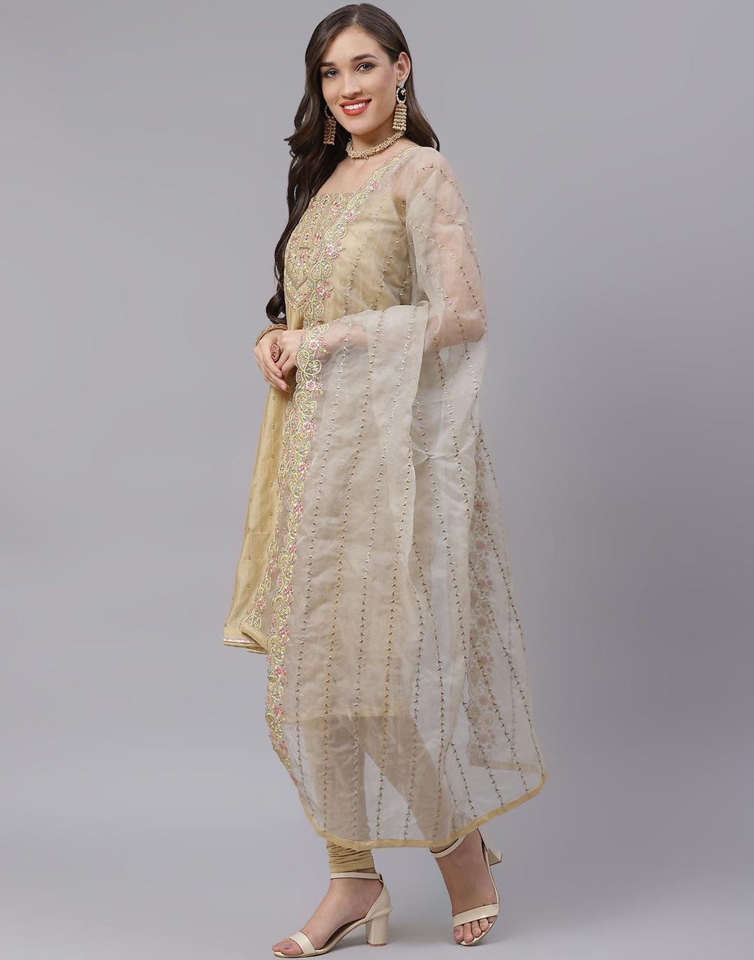 Chanderi Embroidered Suit Piece with fancy dupatta