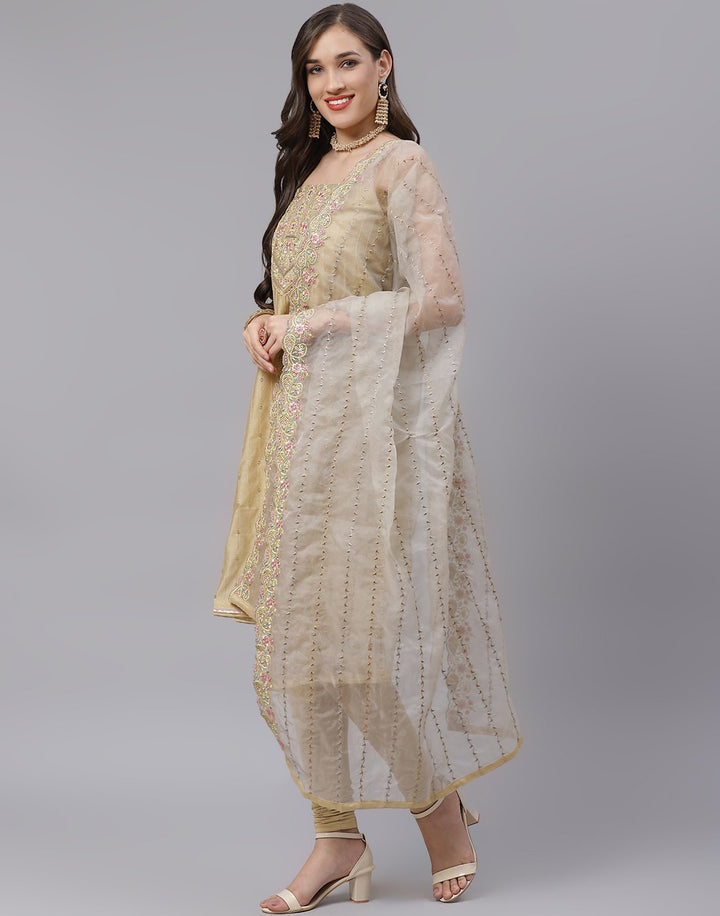 Chanderi Embroidered Suit Piece with fancy dupatta