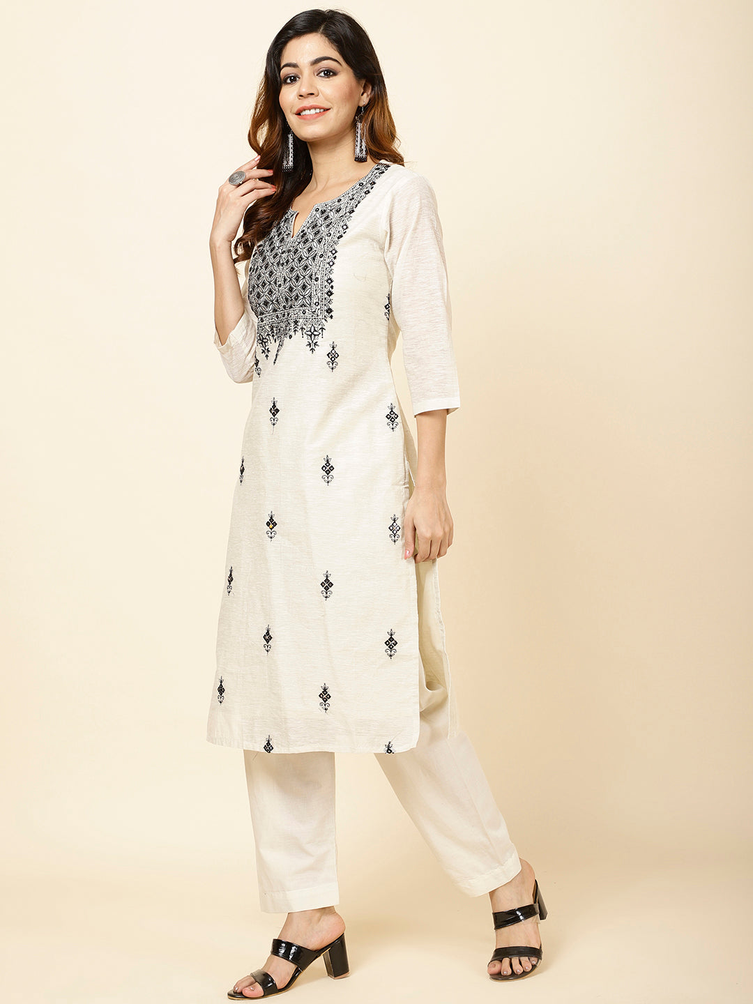 Embroidered Chanderi Kurta With Pants