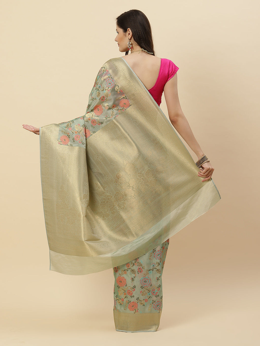 Zari Jaal Organza Woven Saree
