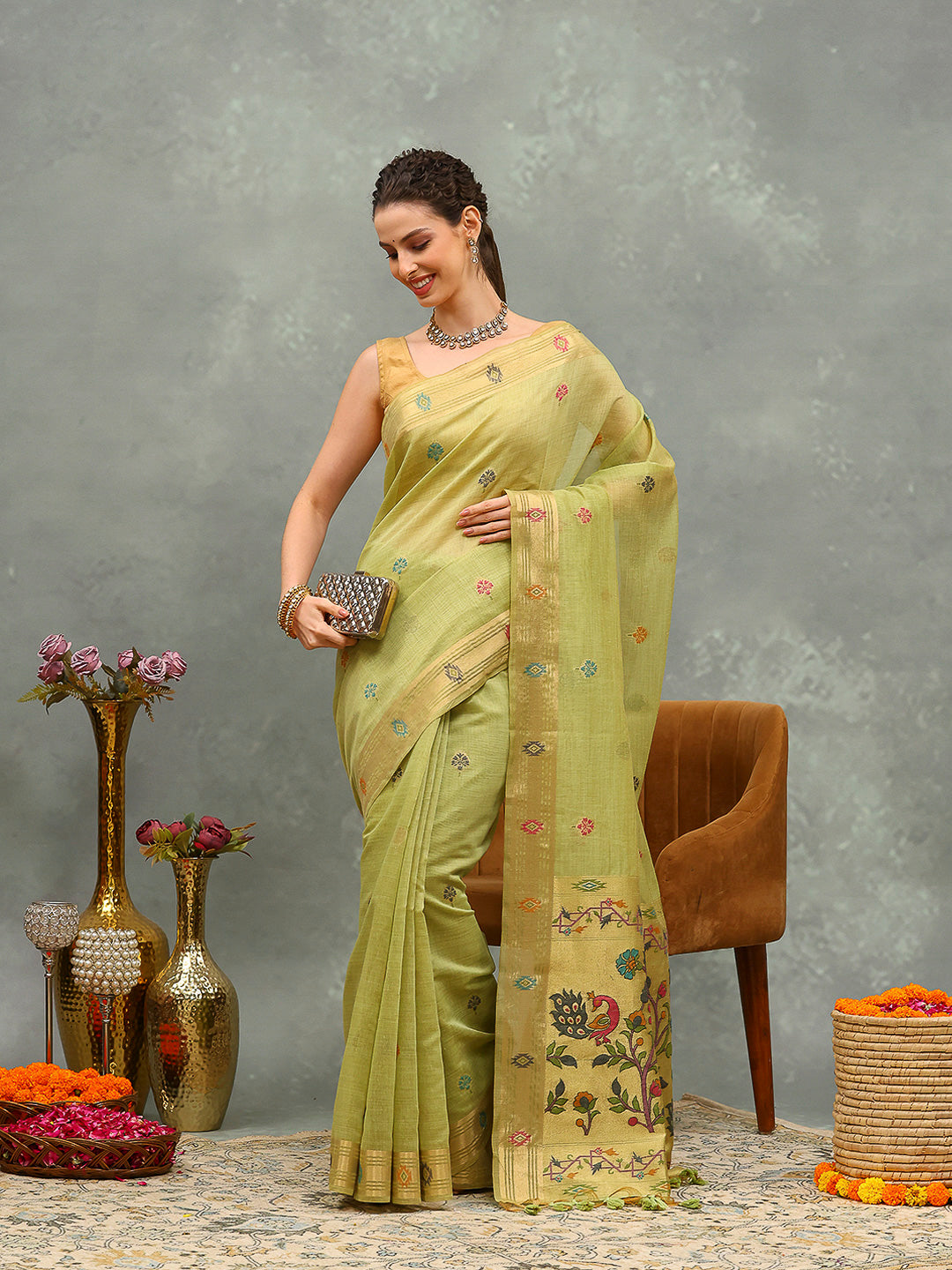 Woven Design Cotton Blend Saree