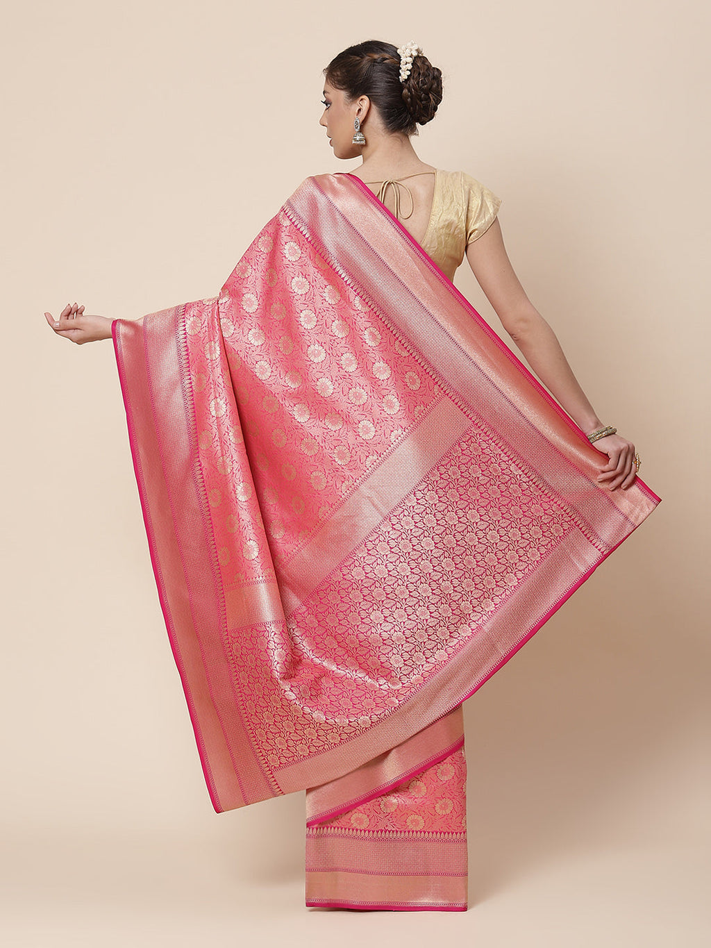 Floral Zari Jaal Banarsi Woven Saree