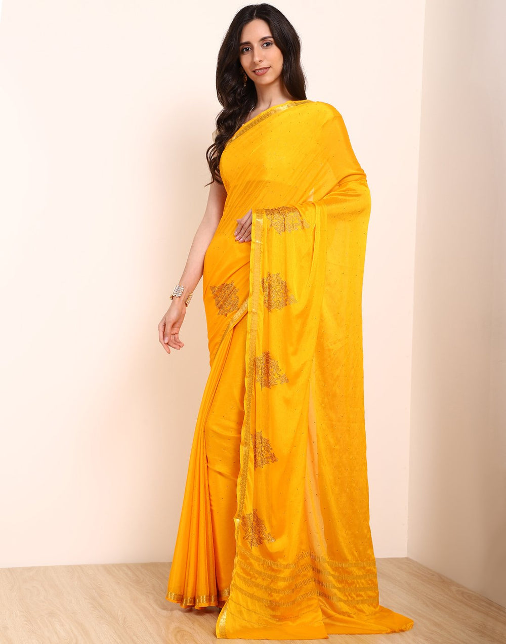 MBZ Meena Bazaar-Yellow Art Crepe Saree