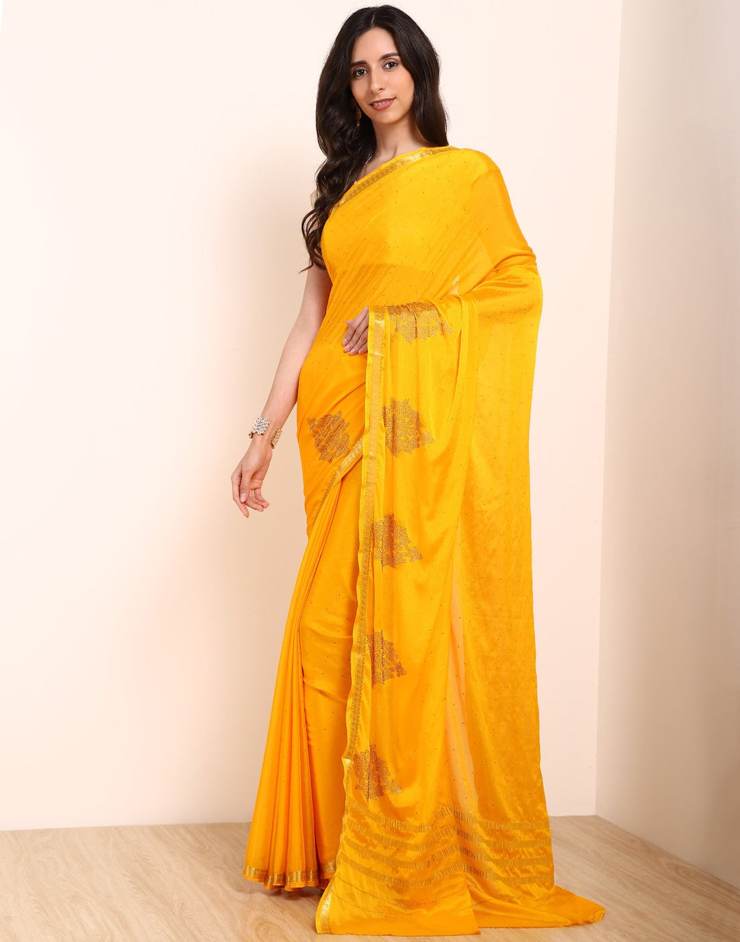MBZ Meena Bazaar-Yellow Art Crepe Saree