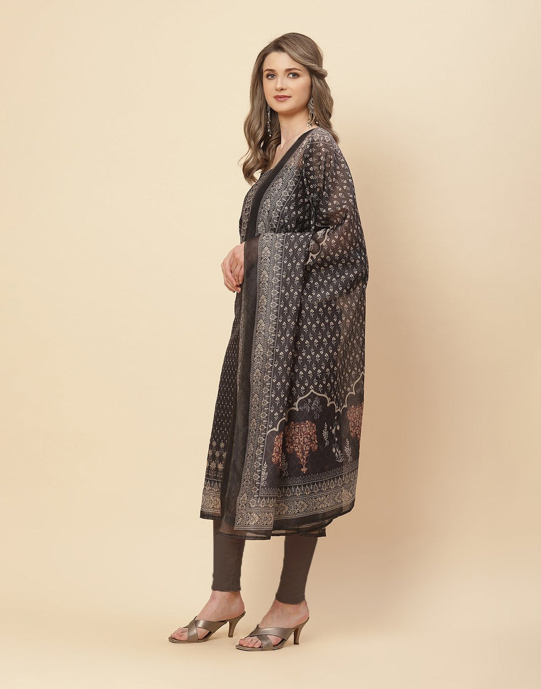 Patch Neck Work Printed Chanderi Suit Piece With Chanderi Printed Dupatta