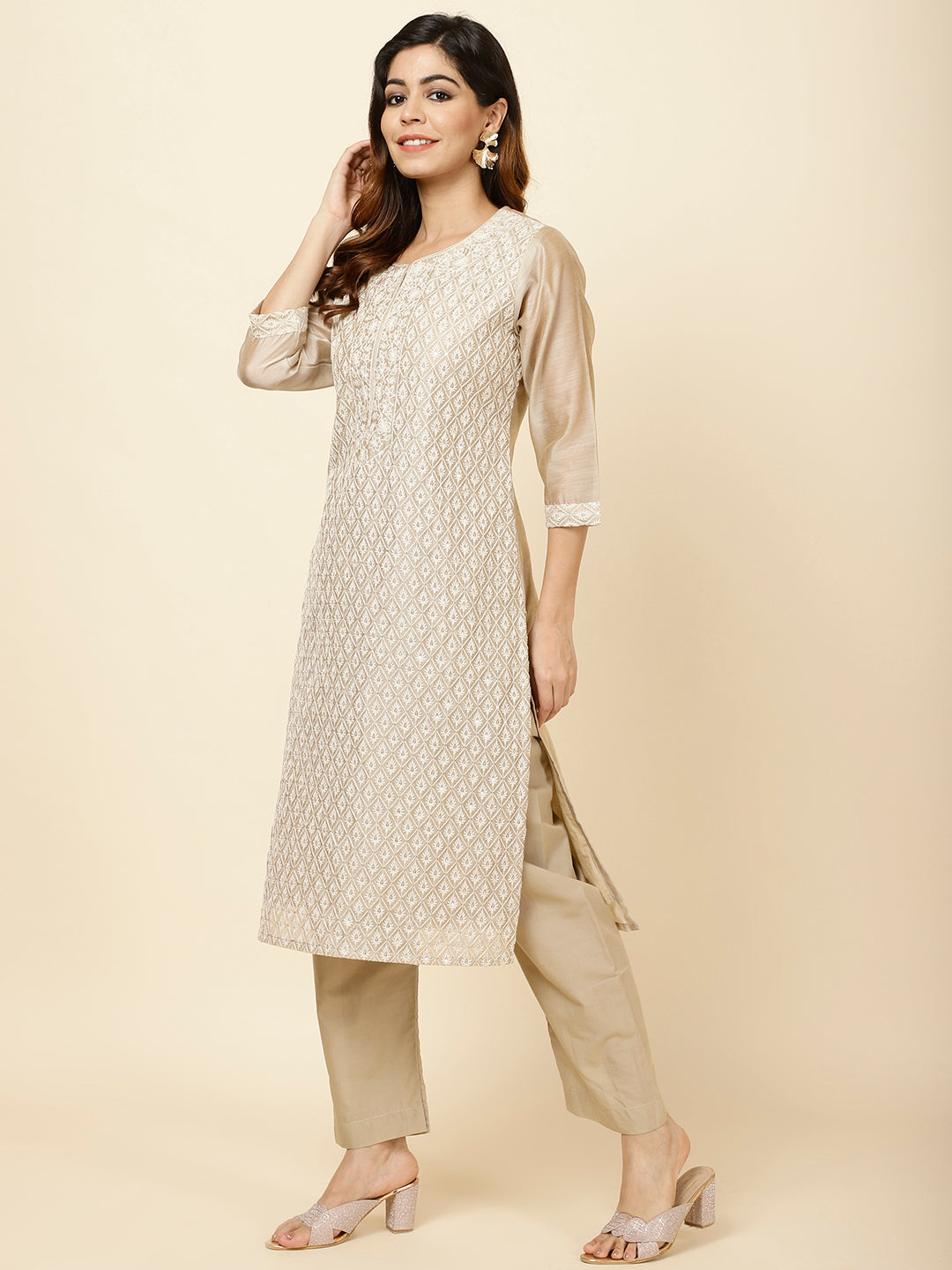 Sequence Work Embroidered Chanderi Kurta With Pants