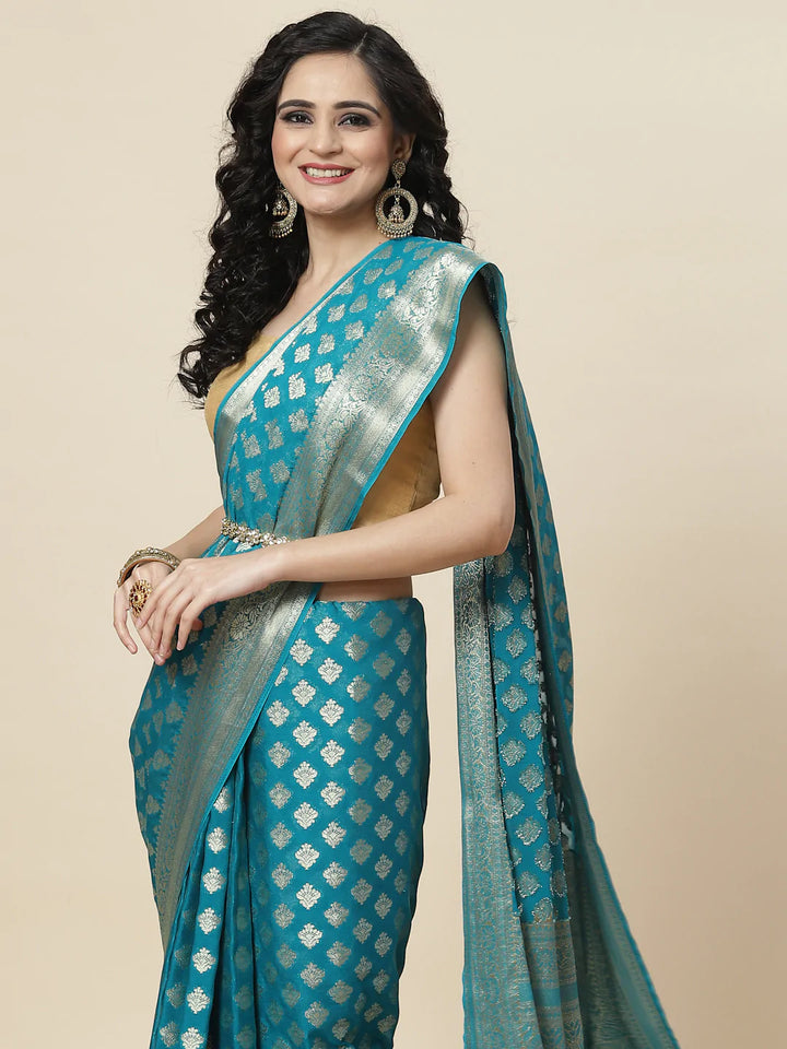 Zari Booti Chiffon Plain Saree