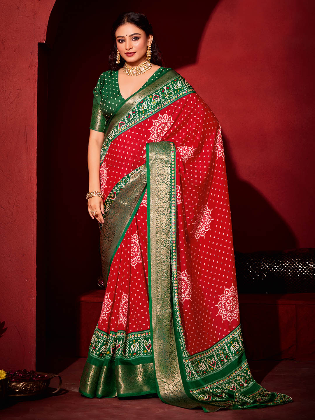 Bandhani Printed Art Silk Saree