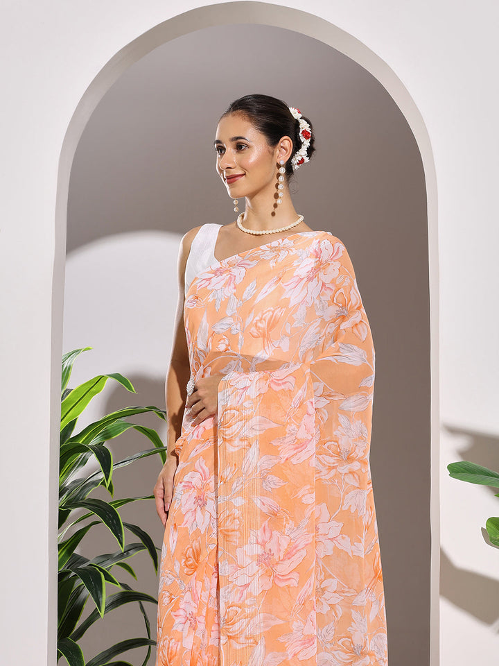 Floral Printed Georgette Saree