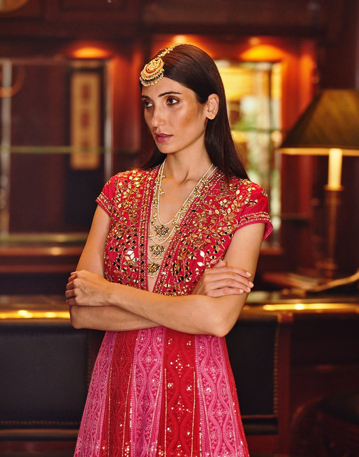 Embroidered Georgette Anarkali Salwar Kameez Stitched Suit With Mirror Work