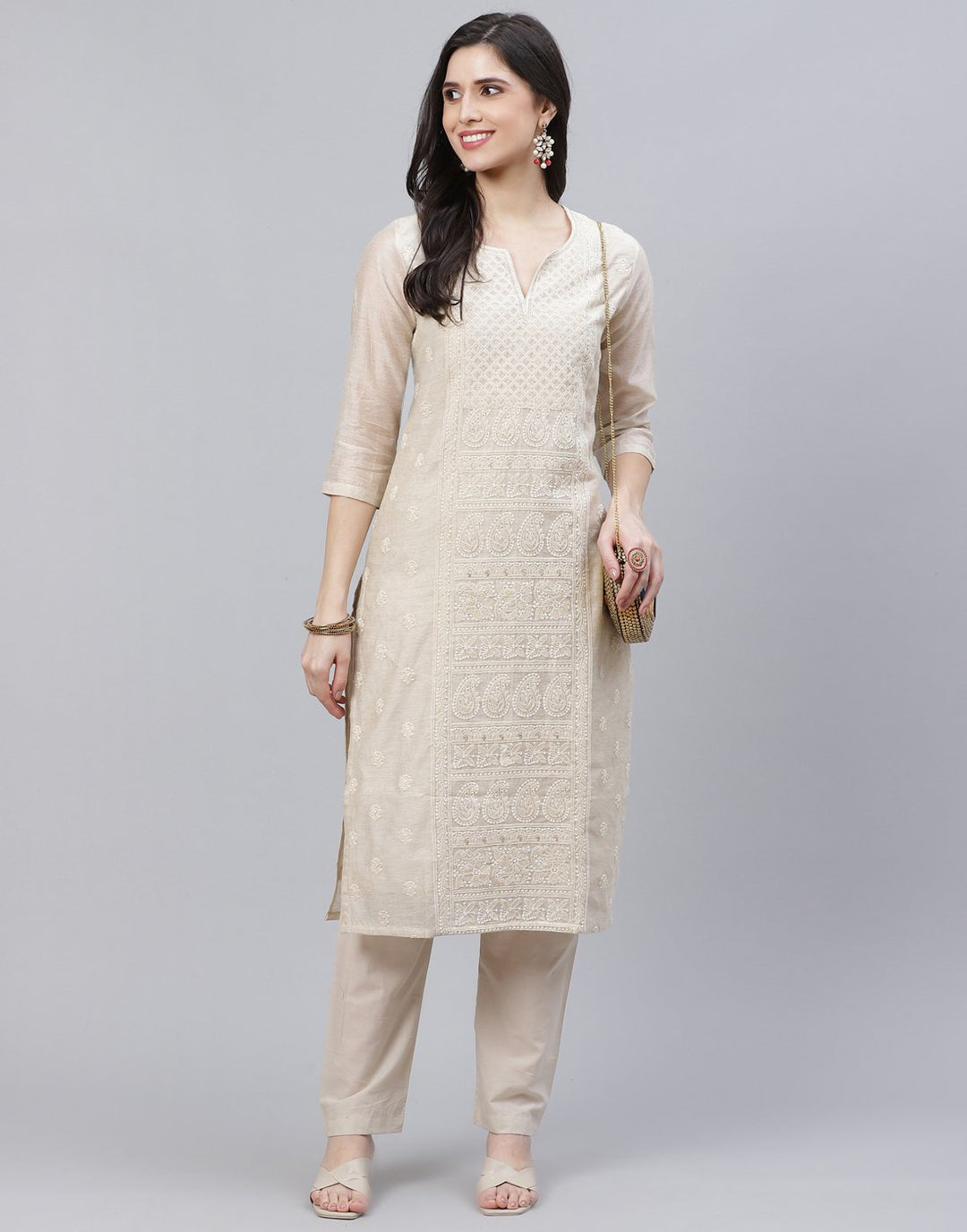 Embroidered Cotton Kurti with Pant