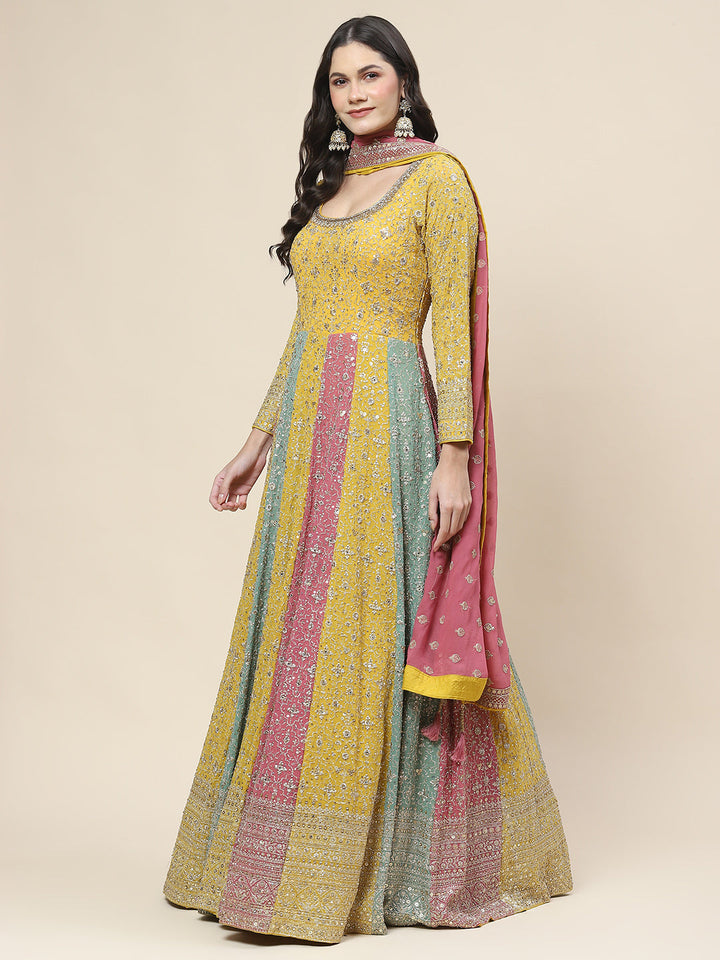 Zari Embroidered Georgette Kurta With Churidar &amp; Dupatta