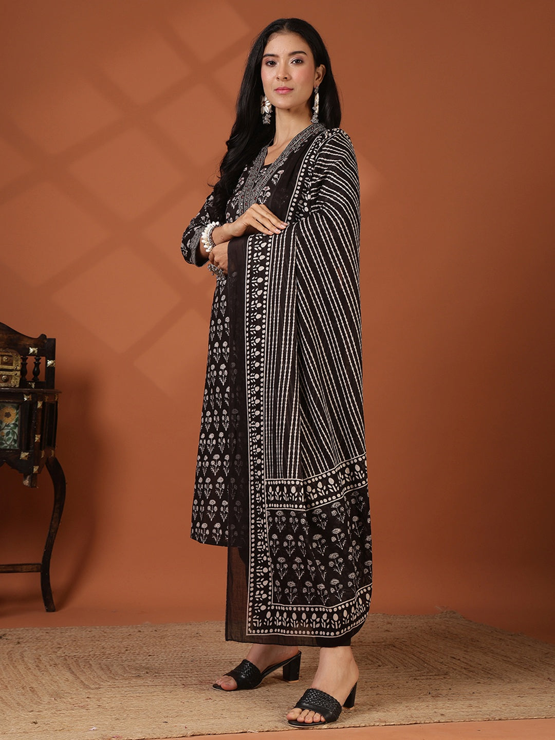 Printed Cotton Blend Kurta With Pant &amp; Dupatta
