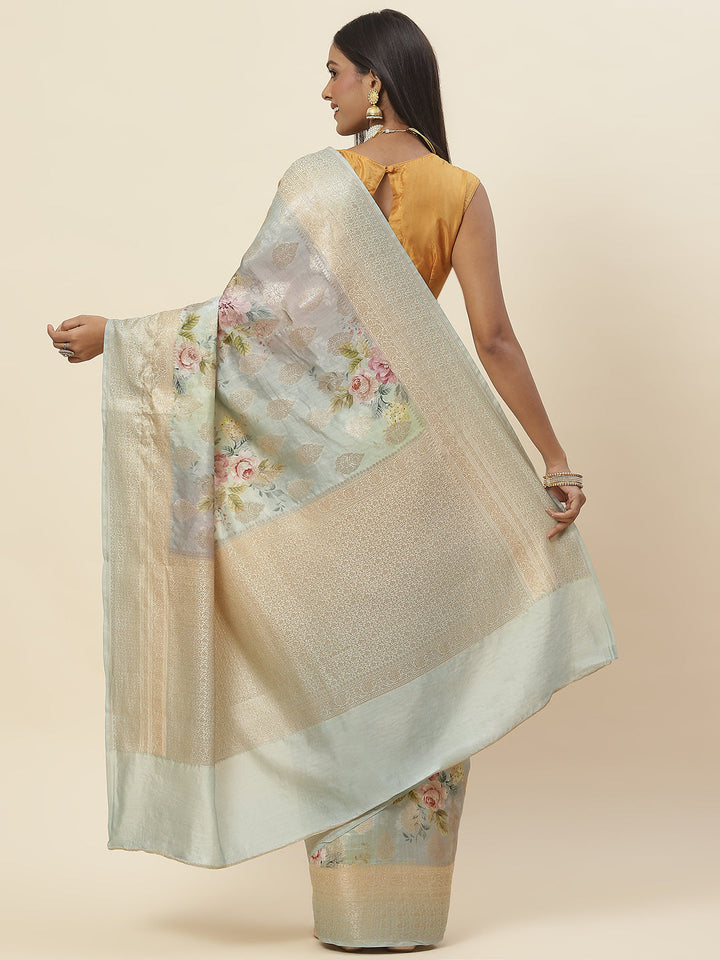 Digital Floral Printed Tussar Saree