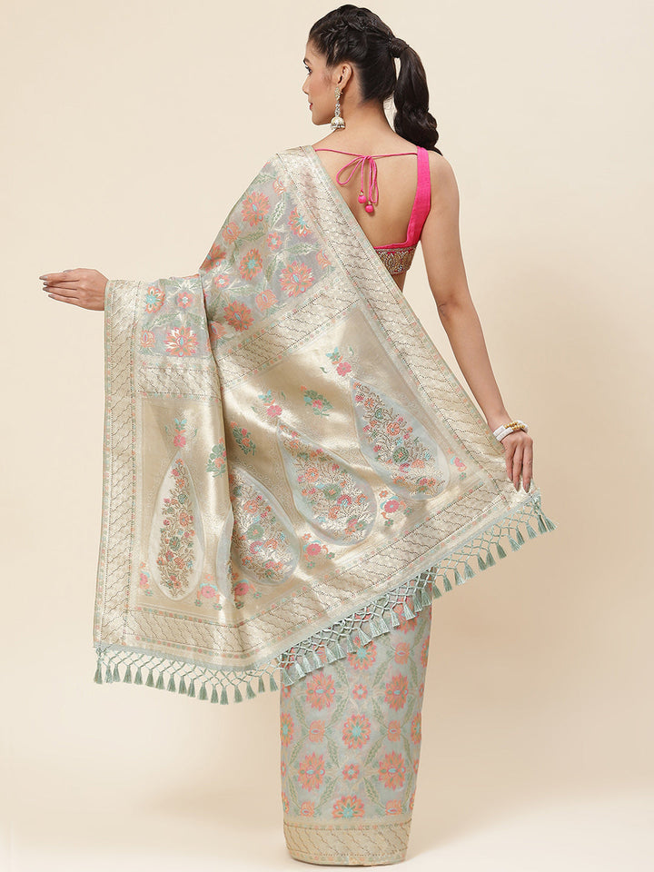 Floral Jaal Woven Organza Saree