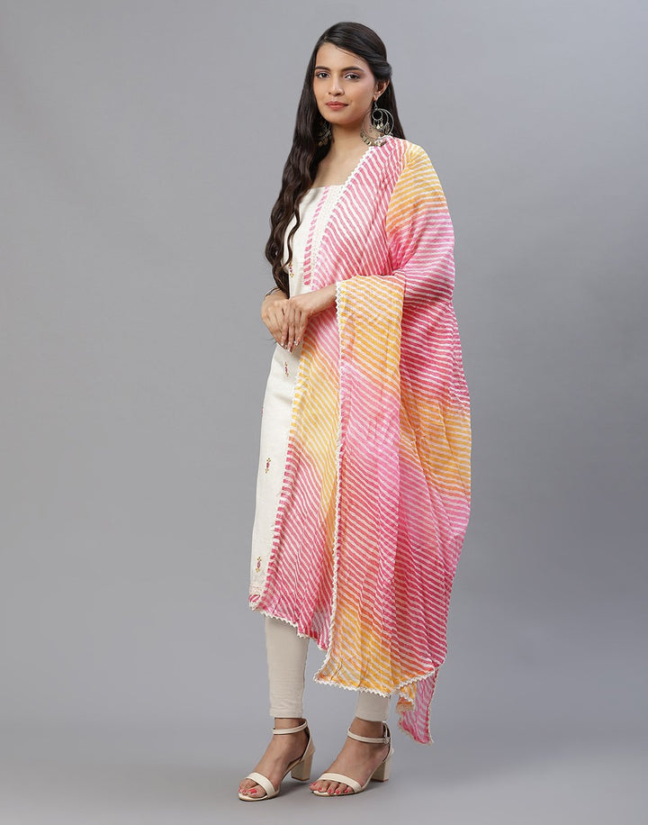 Cotton Suit Piece with leheria contrast dupatta