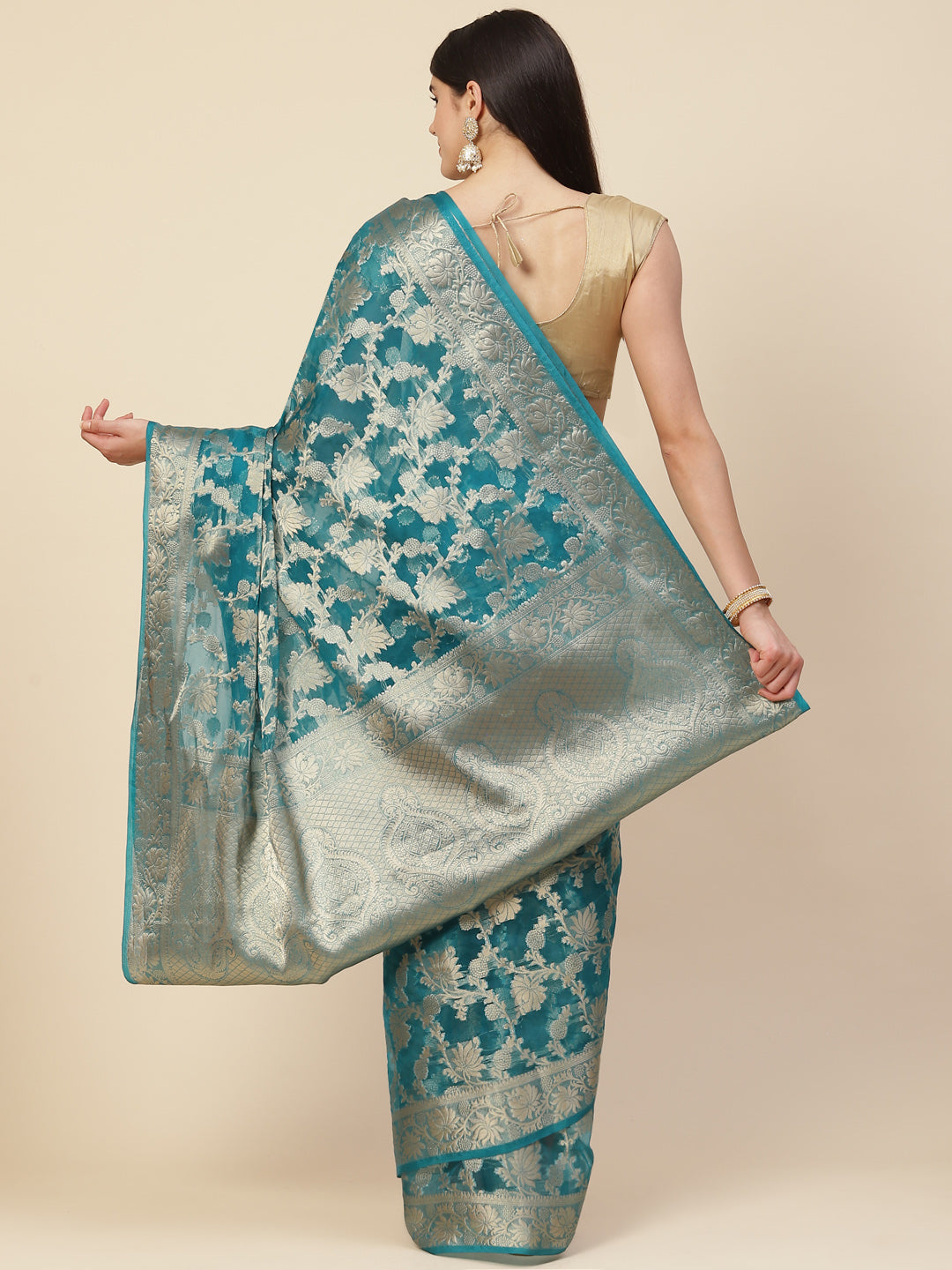Floral Zari Jaal Organza Woven Saree