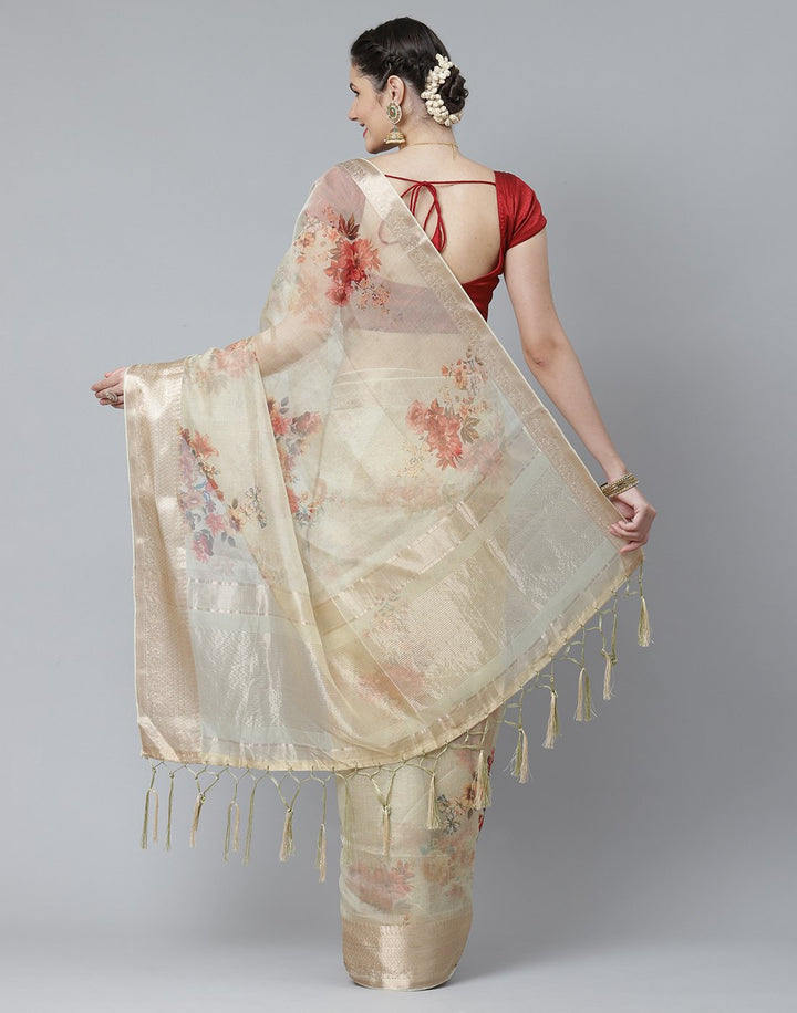 Digital Floral Printed Organza Saree
