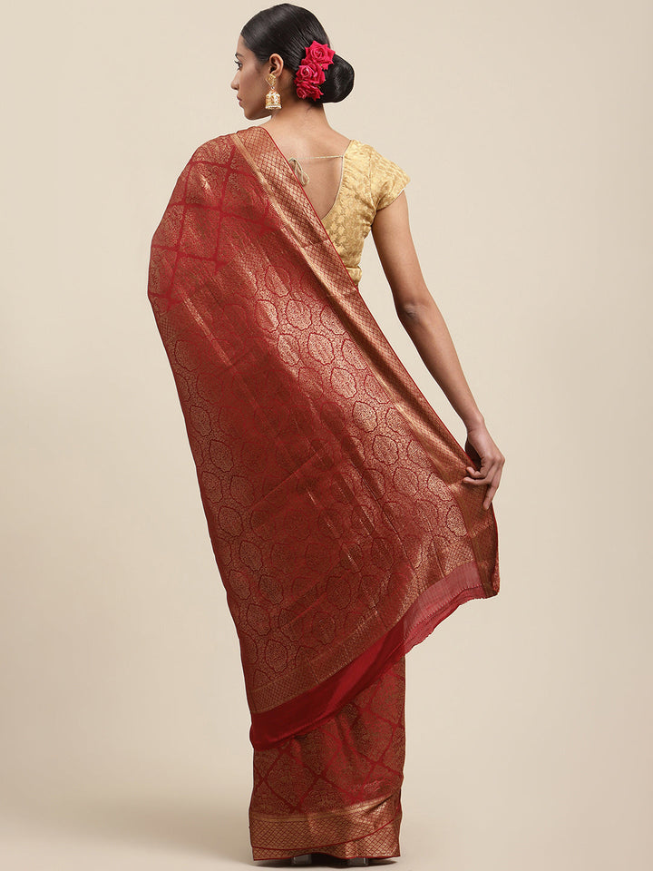 Antique Brocade Jaal Crepe Plain Saree