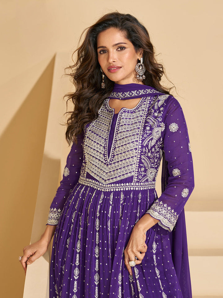 Embroidered Georgette Kurta With Pant &amp; Dupatta
