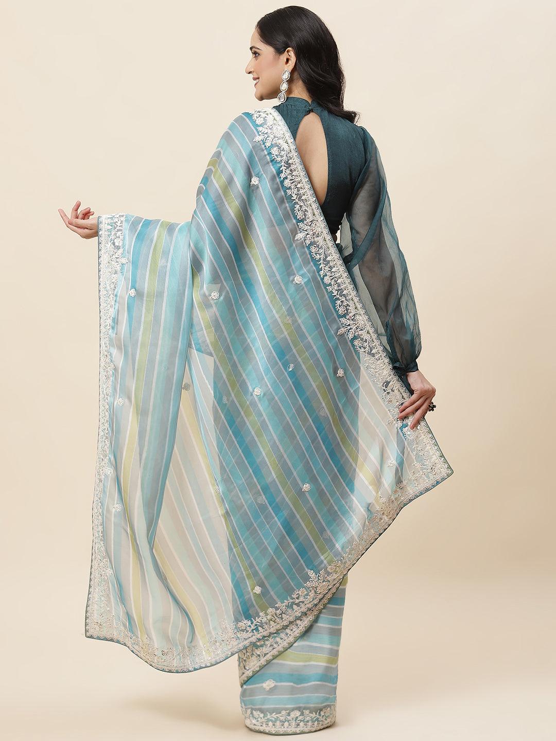 Abstract Sequence Printed Organza Saree
